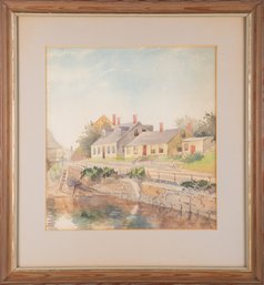 Signed By Frederick Childe Hassam (1859 1935) Landscape Watercolor 'House Near Stream'
