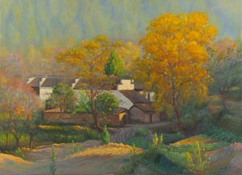 Li Jiangdong Landscape Original Oil On Canvas 'Untitled Village'