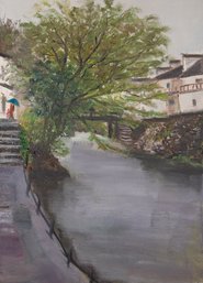 Zongjie Sun Landscape Original Oil On Canvas 'Old Town River View'