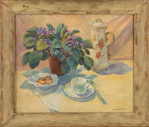 Madeleine B. Miesen Still Life Oil On Canvas 'Breakfast With Flower'