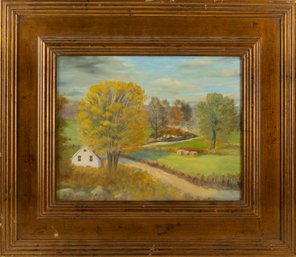 Mary Krause Landscape Oil On Board 'Countryside View'