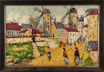 Landscape Oil On Canvas 'Lively City'