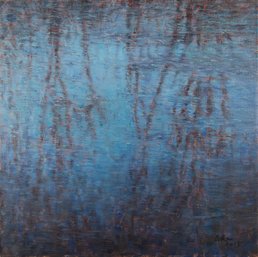 Wei Wang Impressionist Original Oil Painting 'Water Reflection - Blue '