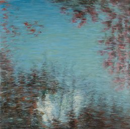 Wei Wang Impressionist Original Oil On Canvas 'Water Reflection - Cyan'
