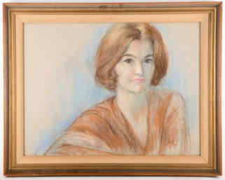 Vintage Portrait Color Pencil 'Woman With Short Hair'