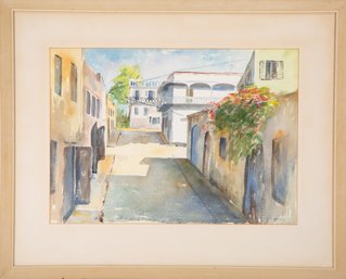 Post Impressionist Original Watercolor On Paper 'Street Landscape'
