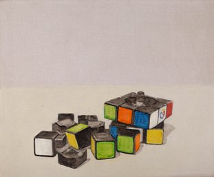 Yutong Zhao Still Life Original Oil Painting 'The Rubik's Cube Is Broken'