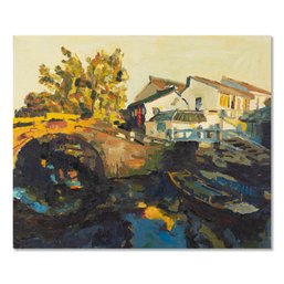 Tong Wu Impressionist Original Oil On Canvas 'Water Village 11'