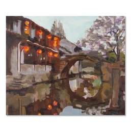 Tong Wu Impressionist Original Oil Painting 'Water Village 6'