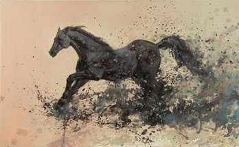 Chong Liu Abstract Original Oil Painting 'Black Horse'