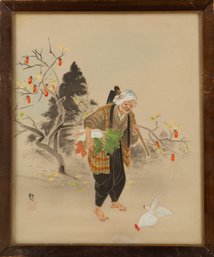 Chinese GongBi Watercolor Signed Ruqiao'Grandma Back From Farm'