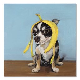 Jiao Wang Impressionist Original Oil Painting 'Yellow Banana Skin And Puppy'