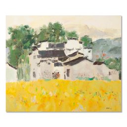 Yi Tian Impressionist Original Oil On Canvas 'Village With Wheat Field'