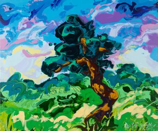 Yue Yang Impressionist Original Oil Painting 'Curved Tree'