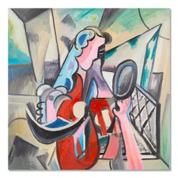 Minglei Wang Cubism Original Oil Painting 'Woman With Mirror'