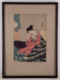 Utagawa Kunisada Nihonga Woodblock Print 'Woman Combing Hair'