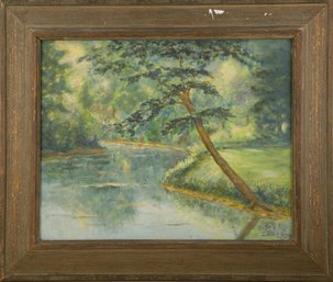 Landscape Oil On Canvas 'River Landscape'