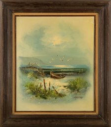 Waterscape Oil On Canvas H.Gailey'Beach And Seagull'
