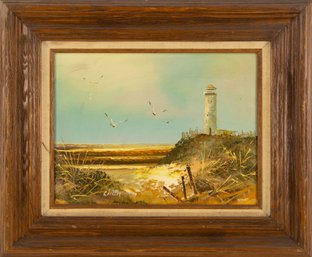 Waterscape Oil On Canvas Wicen'Lighthouse By The Next'