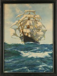Waterscape Lithograph Montague Dawson'Chrysolite In Full Sail'