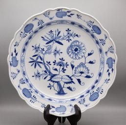 Meissen Blue Round Plate With Flower And Plant Pattern, Made In Germany