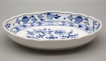 Meissen Blue Oval Plate With Flower And Plant Pattern, Made In Germany