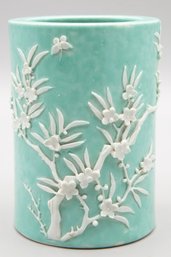 Teal And White Earthenware Pen Holder