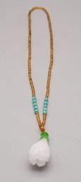 Matinee Length Green And White Jade Necklace