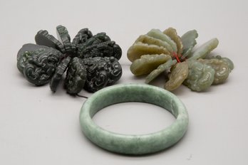 Two Sets Of 12 Chinese Zodiac Jade Pendants, And One Green-White Jade Bracelet
