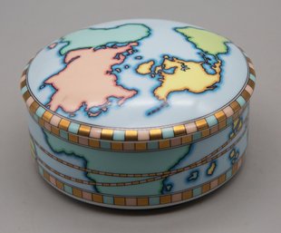Blue Map Porcelain Trinket Box By Tiffany & Co. Made In Japan