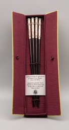 Authentic Handmade Blackmoon Wood Chopsticks Adorned With Sterling Silver Inlaid With Imperial Jade