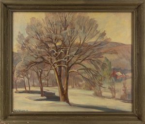 Signed Guy Carleton Wiggins Landscape Oil On Canvas  'Winter Forrest'