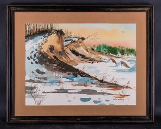 American Artist Helen Ruthberg Original Watercolor 'Winter Scene' Signed