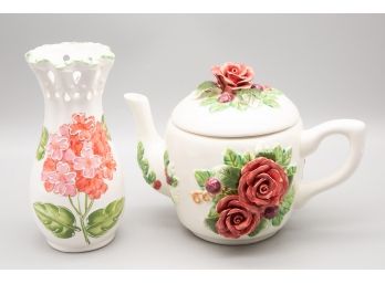 Pair Of Porcelain Teaware - Teapot And Vase