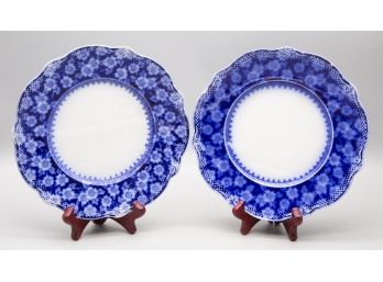 Pair Of Two Blue And White Porcelain Plate (the Wooden Standards Are Not Included)