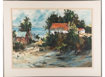 Landscape Watercolor On Paper 'Vacation Place'