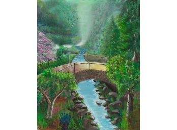 L.NardelloLandscape Oil On Canvas 'Bridge On The River'