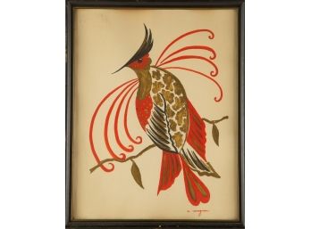 Still Life Mixed Media 'Birds With Gold And Red Feather'