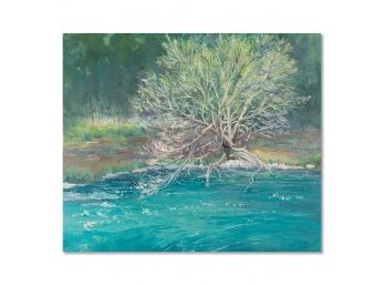Panpan Wei Landscape Original Oil Painting 'Tree On The Creekside'