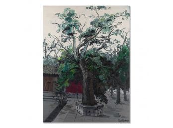 Jiabang Kang Impressionist Original Oil On Canvas 'Old Cedar Tree'