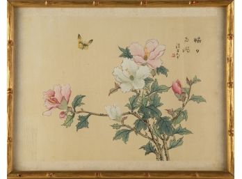 Chinese GongBi Watercolor On Silk 'White And Pink Flower'