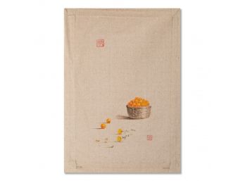 Rulin Xian Still Life Original Oil On Canvas 'Basket Of Yellow Cherry'