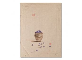 Rulin Xian Still Life Original Oil On Canvas 'Basket Of Grapes'