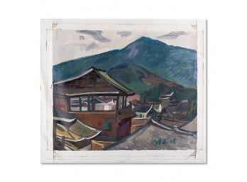 Xing Wei Impressionist Original Oil On Canvas 'House Near The Mountain'