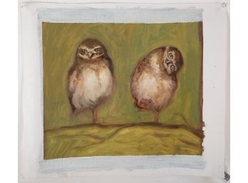 Dongxing Huang Animal Original Oil On Canvas 'Two Owl'