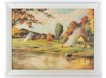 Vintage Impressionist Original Oil 'Rural Landscape'