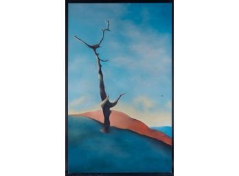 Modernist Original Oil Painting 'Lone Tree, 57'