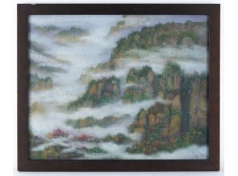 Vintage Oriental Style Pastel On Paper 'Mountain Landscape'