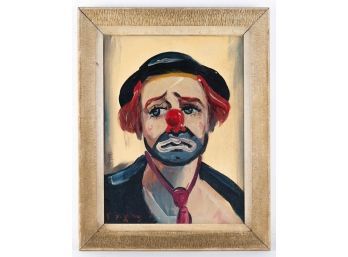 Vintage Modernist Original Oil 'Portrait Of Clown' Signed