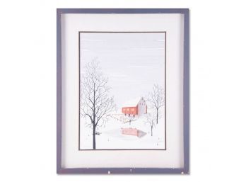 Naive Style Original Watercolor 'Spring Snow' Signed